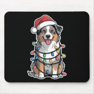 Australian Shepherd Wrapped In Christmas Lights  Mouse Mat
