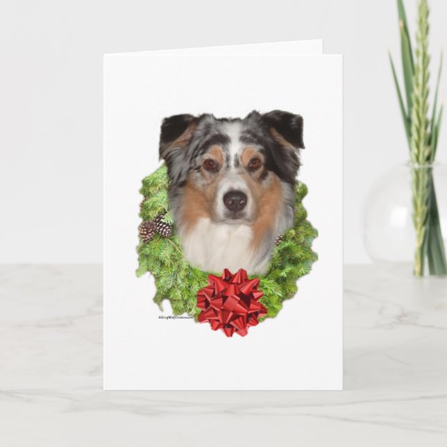 Australian Shepherd Wreath Holiday Card (Front)