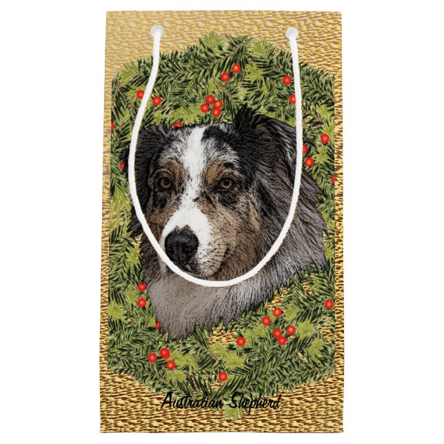 Australian Shepherd Wreath Small Gift Bag (Front)