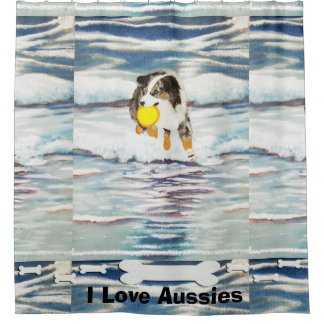 Australian Shepherd "Yippee" Frisbee Shower Decor Shower Curtain