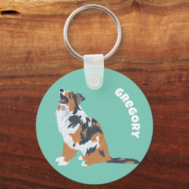 Australian Shepherds Aussie Dogs Personalised Key Ring (Front)