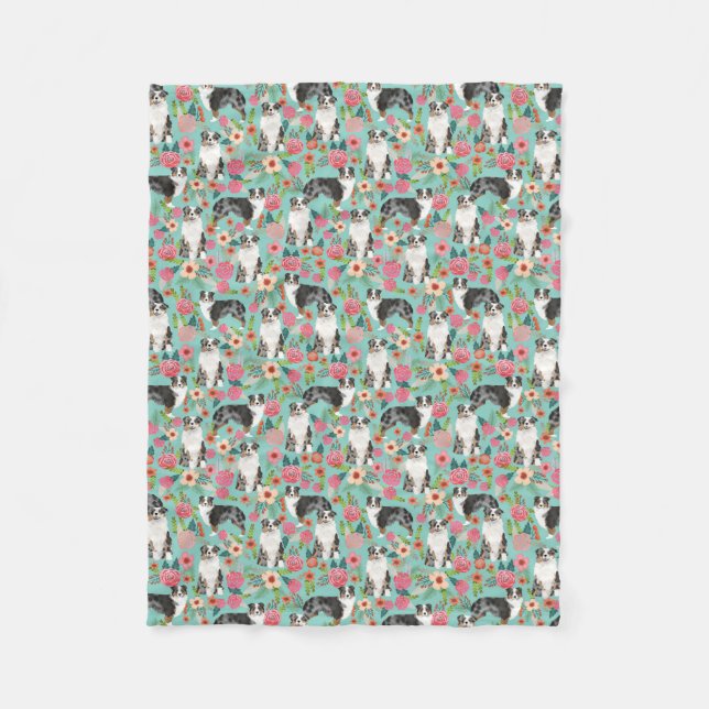 Australian Shepherds Florals Blanket - aussie dog (Front)