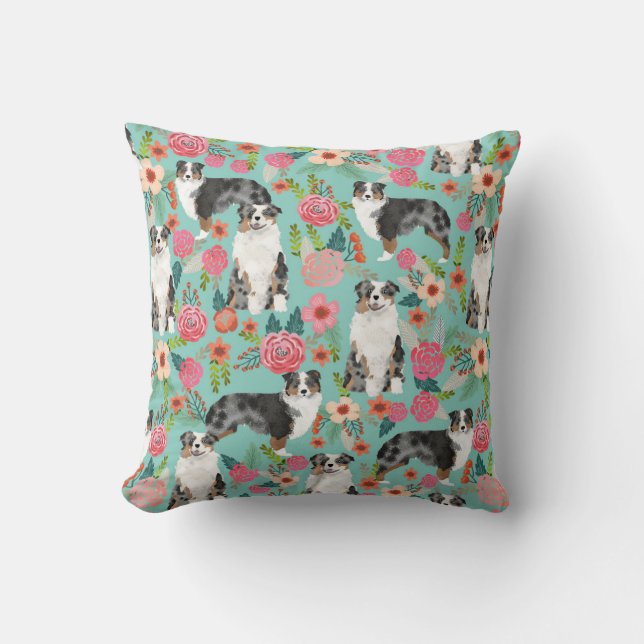 Australian Shepherds Florals Pillow (Front)