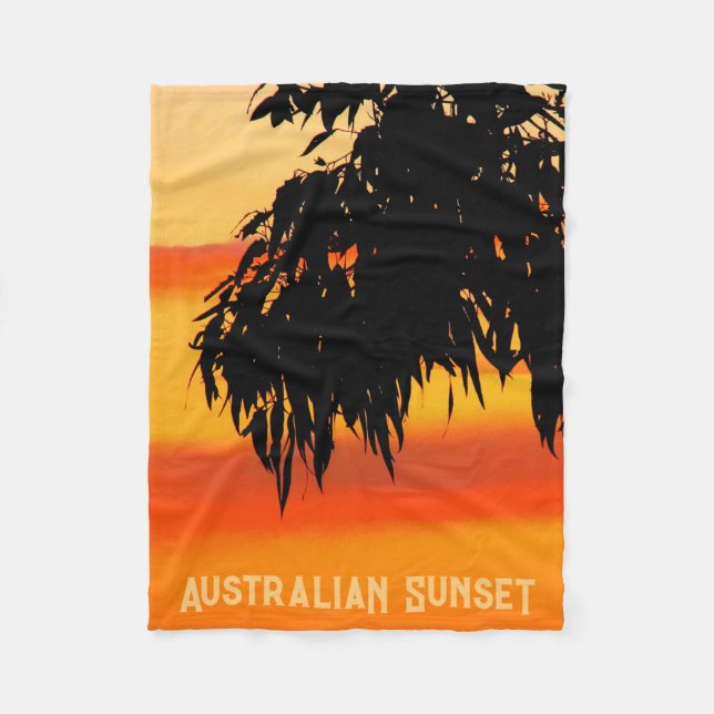 Australian Silhouette Sunset Sky Fleece Blanket (Front)