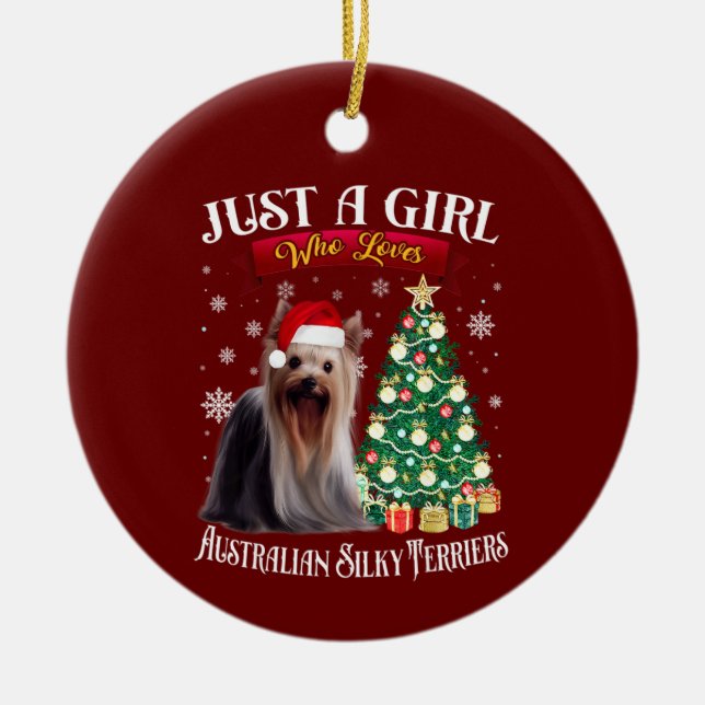 Australian Silky Terrier dog Christmas Tree xmas Ceramic Tree Decoration (Front)