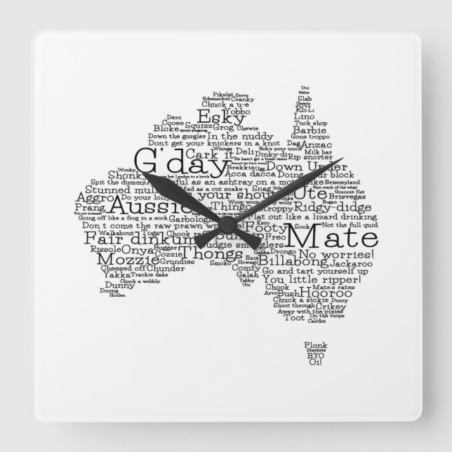 Australian slang map square wall clock (Front)