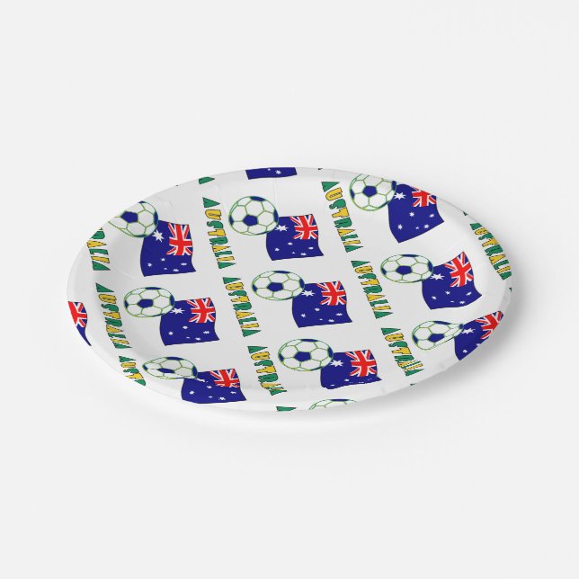 Australian Soccer Ball and Flag Tiled Paper Plate (Angled)