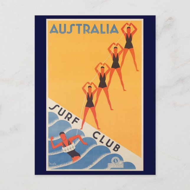 Australian surf club vintage poster postcard (Front)