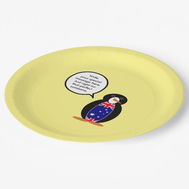 Australian Talking Ms Penguin Personalised  Paper Plate (Angled)