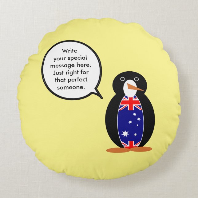 Australian Talking Ms Penguin Personalised  Round Cushion (Front)