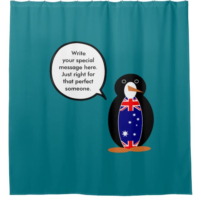 Australian Talking Ms Penguin Personalised  Shower Curtain (Front)