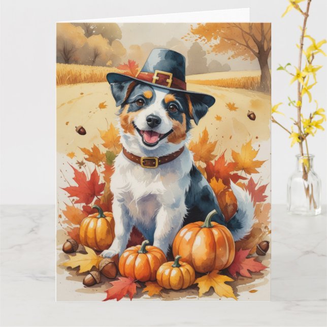 Australian Terrier Autumn Leaves Thanksgiving Art  Card (Yellow Flower)