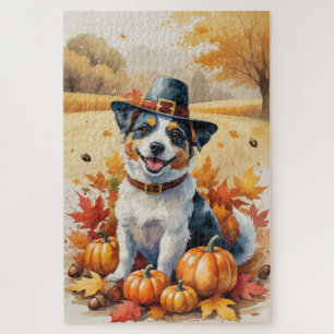 Australian Terrier Autumn Leaves Thanksgiving Art  Jigsaw Puzzle