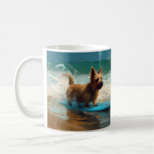 Australian Terrier Beach Surfing Painting  Coffee Mug