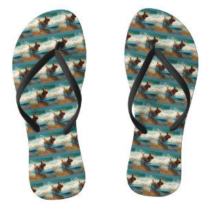 Australian Terrier Beach Surfing Painting  Flip Flops