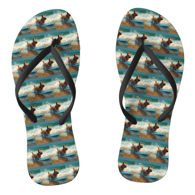 Australian Terrier Beach Surfing Painting  Flip Flops (Footbed)