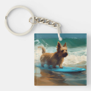 Australian Terrier Beach Surfing Painting  Key Ring