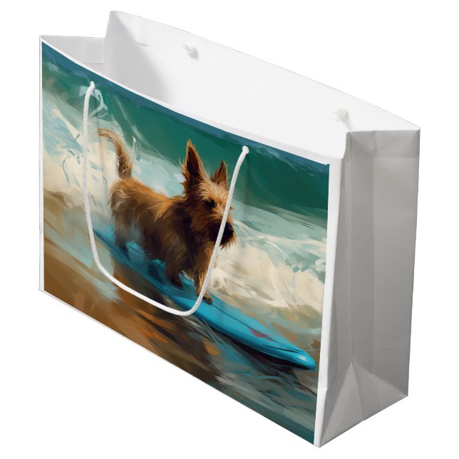 Australian Terrier Beach Surfing Painting  Large Gift Bag (Front Angled)