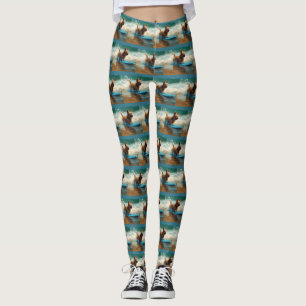 Australian Terrier Beach Surfing Painting Leggings