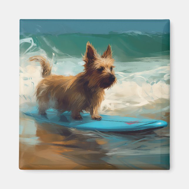 Australian Terrier Beach Surfing Painting  Magnet (Front)