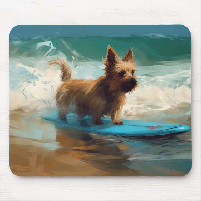 Australian Terrier Beach Surfing Painting  Mouse Mat (Front)