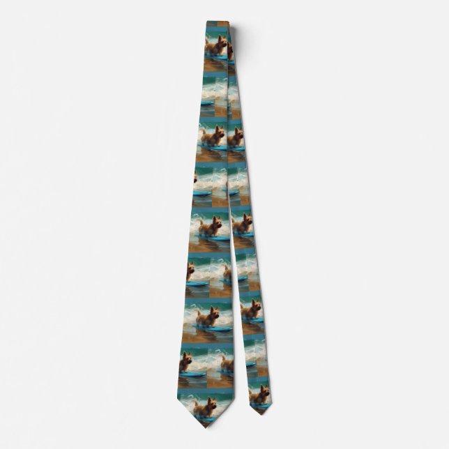 Australian Terrier Beach Surfing Painting  Tie (Front)