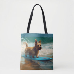 Australian Terrier Beach Surfing Painting Tote Bag