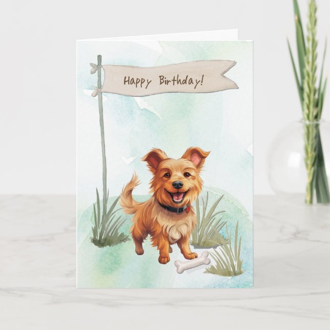 Australian Terrier Breed Dog Under Birthday Sign Card (Front)