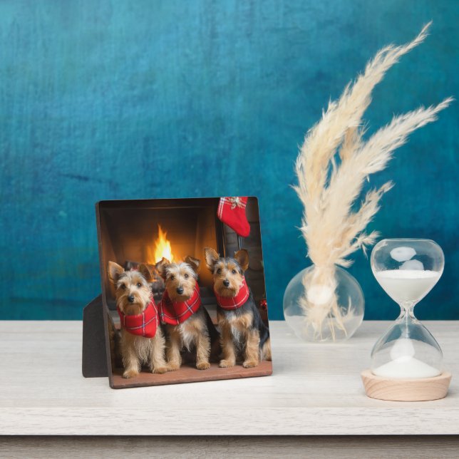 Australian Terrier by the Fireplace Christmas Plaque (Insitu)