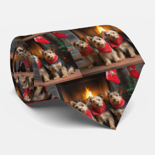 Australian Terrier by the Fireplace Christmas  Tie
