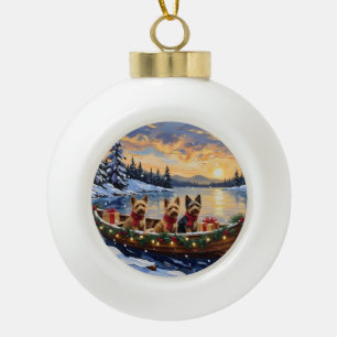 Australian Terrier Christmas Boat Holiday Ceramic Ball Christmas Ornament