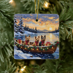 Australian Terrier Christmas Boat Holiday Ceramic Ornament