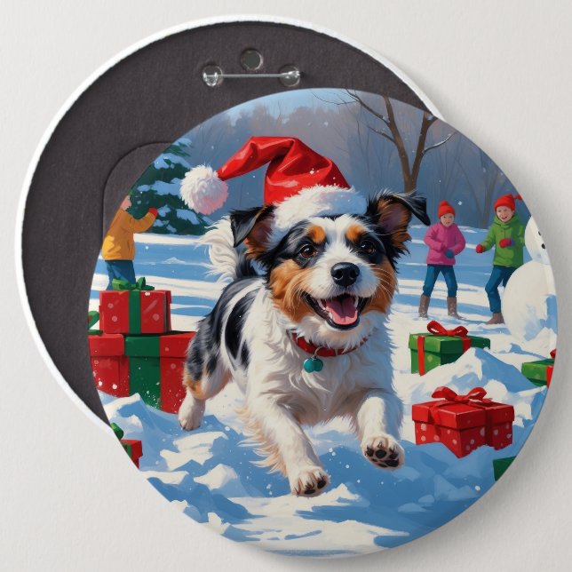 Australian Terrier Christmas Festive Snow Scene 6 Cm Round Badge (Front & Back)