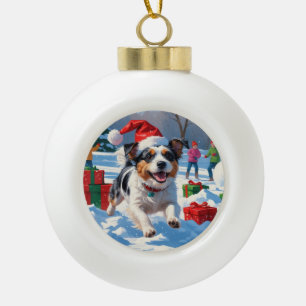 Australian Terrier Christmas Festive Snow Scene Ceramic Ball Christmas Ornament