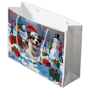 Australian Terrier Christmas Festive Snow Scene Large Gift Bag