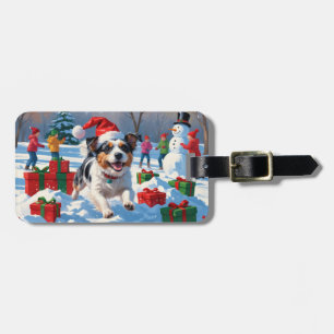 Australian Terrier Christmas Festive Snow Scene Luggage Tag