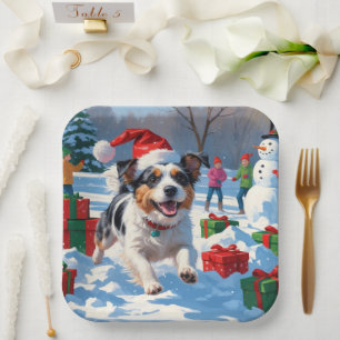Australian Terrier Christmas Festive Snow Scene Paper Plate