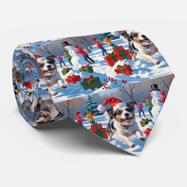 Australian Terrier Christmas Festive Snow Scene Tie (Rolled)