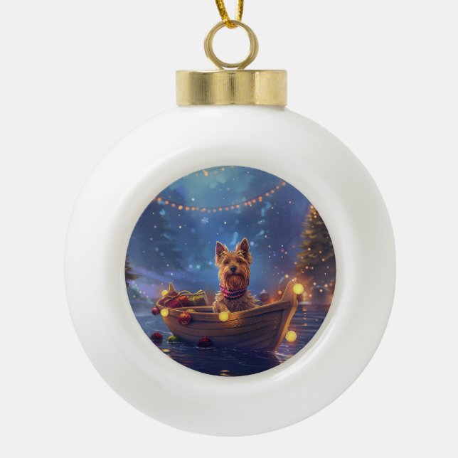 Australian Terrier Christmas Festive Voyage Ceramic Ball Christmas Ornament (Front)