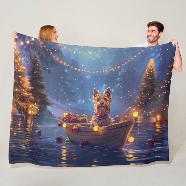Australian Terrier Christmas Festive Voyage Fleece Blanket (In Situ)