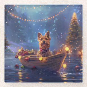 Australian Terrier Christmas Festive Voyage Glass Coaster