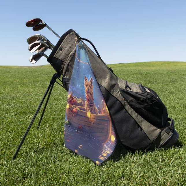 Australian Terrier Christmas Festive Voyage Golf Towel (Green)