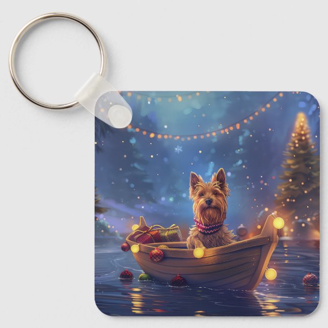 Australian Terrier Christmas Festive Voyage Key Ring (Front)