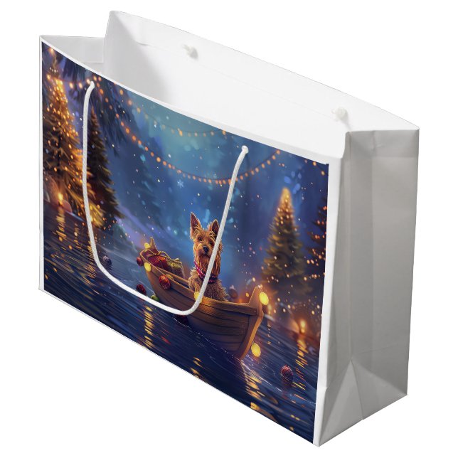 Australian Terrier Christmas Festive Voyage Large Gift Bag (Front Angled)