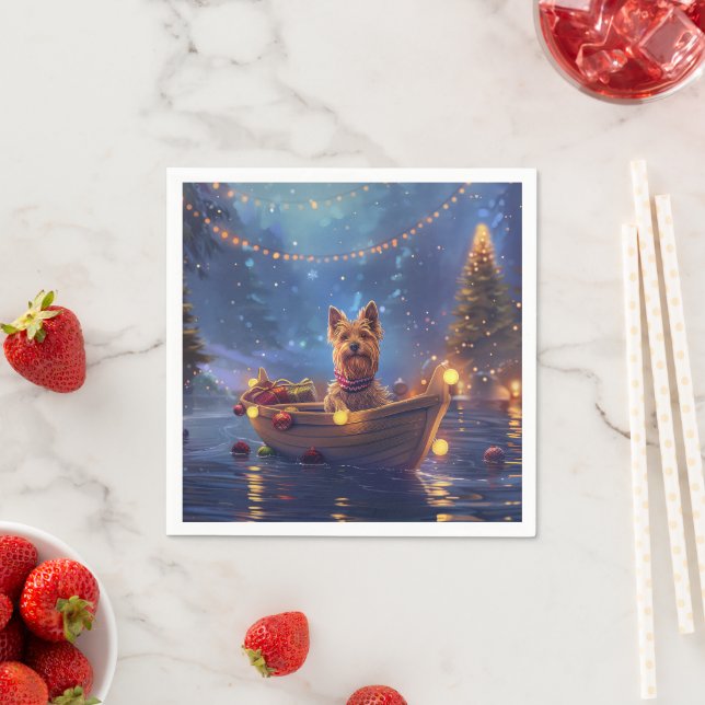 Australian Terrier Christmas Festive Voyage Napkin (Insitu)