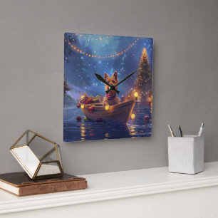 Australian Terrier Christmas Festive Voyage Square Wall Clock