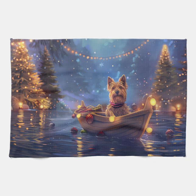 Australian Terrier Christmas Festive Voyage Tea Towel (Horizontal)