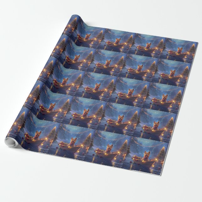 Australian Terrier Christmas Festive Voyage Wrapping Paper (Unrolled)