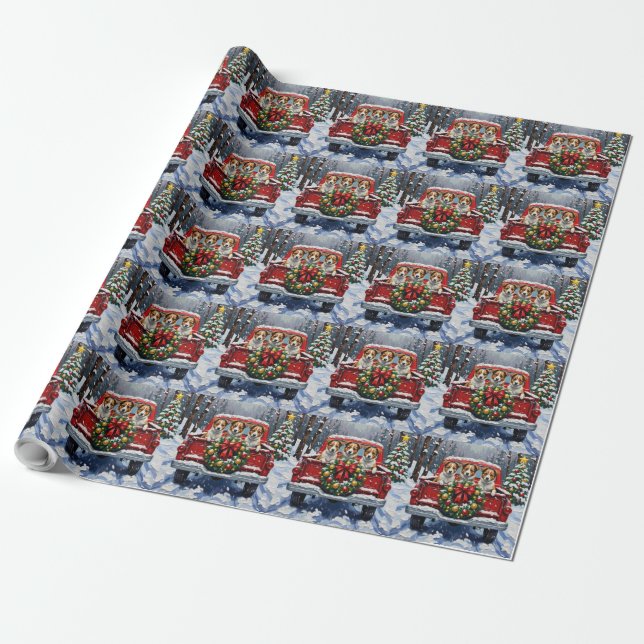 Australian Terrier Christmas Red Truck Holiday Wrapping Paper (Unrolled)