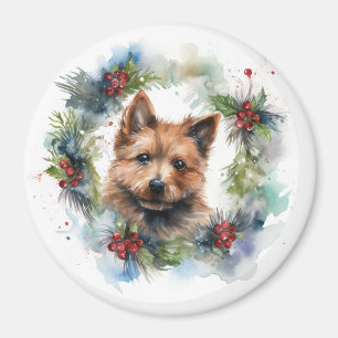 Australian Terrier Christmas Wreath Festive Pup  Magnet